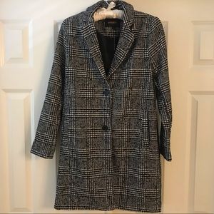 Oversized Black & White Tweed Knee Length Coat